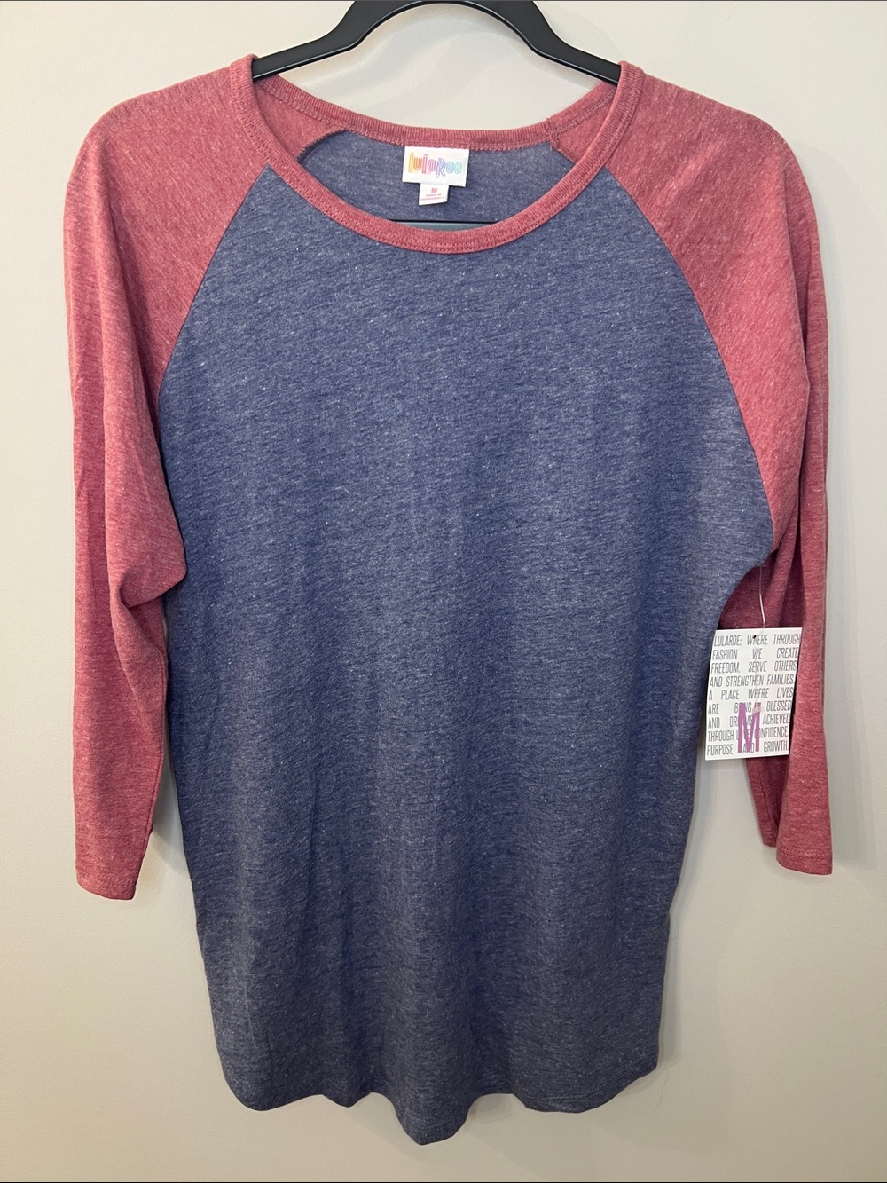LuLaRoe Randy Navy Heather Body with Red Heather sleeves